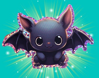 Glittery Halloween Bat Sticker – Kawaii Spooky Decor