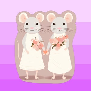 LGBTQ+ Mouse Matrimony: Two Girl Mice in Love Stickers, vinyl sticker, love, cute wedding sticker, for wedding season
