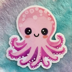 Adorable PINK Kawaii Octopus Sticker| Ocean Under the sea Summer Cute|  Vinyl Sticker | Octopus Sticker| Cute Sea | for friend, birthday