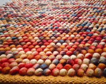 Handmade Wool Felt Ball Rug - Multicolor Nursery Carpet