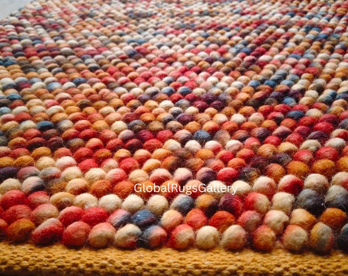 Handmade Wool Felt Ball Rug - Multicolor Nursery Carpet