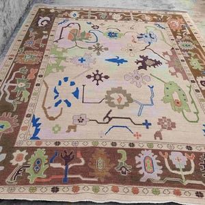 Camel Brown Oushak Rug: Hand-Knotted Antique Style