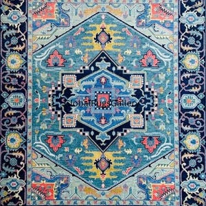 Handmade Oushak Wool Rug: Powder Blue Floral Carpet, 4x6 to 10x14