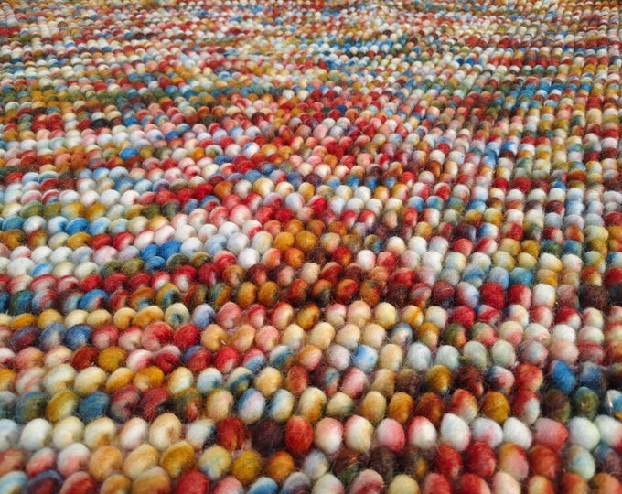 Handmade Multicolor Wool Ball Rug | Boho Kids Room Carpet
