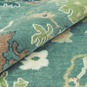 Green Oushak Rug, Modern Wool Rug Brown Olive Beige Accent, Blue teal Turkish Rug 9x12 Rug, Contemporary Area Rug Carpet 8x10, Bedroom Rug