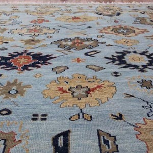 Handmade Oushak Wool Rug: Turkish Knotted Floral Area Rug