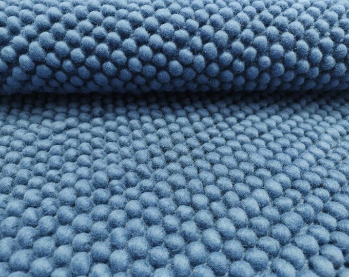 Handwoven Blue Wool Bobble Rug, Thick Cozy Modern Carpet for Living Room