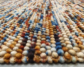 Handmade Wool Pebble Rug: Chunky Knotted Multicolor Boho Carpet
