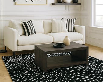 Black and White Abstract Rug: Modern Geometric Living Room Bedroom Decor