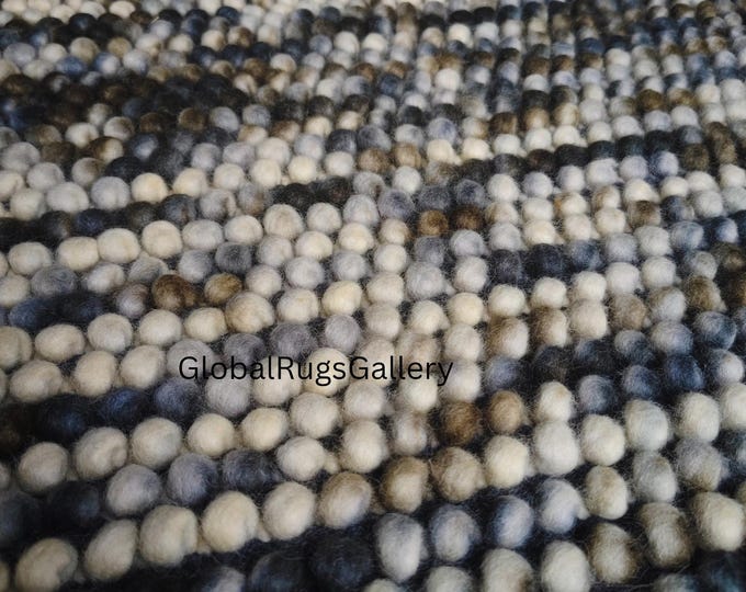 Handmade Felt Ball Rug: Boho Wool Carpet for Nursery or Living Room