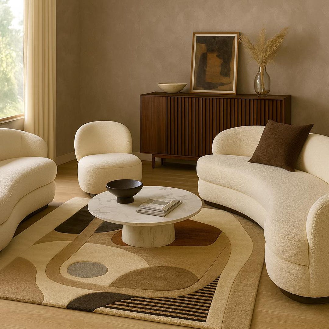 Handmade Abstract Tufted Area Rug: Neutral Earth Tones, Geometric ...