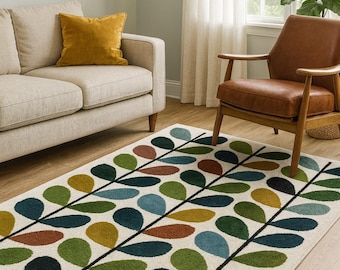Leaf Pattern Wool Tufted Rug: Colorful Scandinavian Modern Style