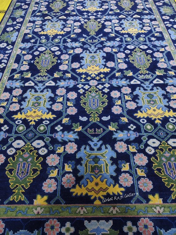 9 x 12フィートのハンドメイドウールラグ、ブルーフローラル