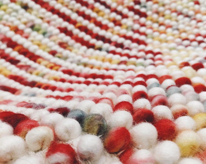 Chunky Felt Ball Rug: Handmade Wool Multicolor Area Carpet for living room bedroom