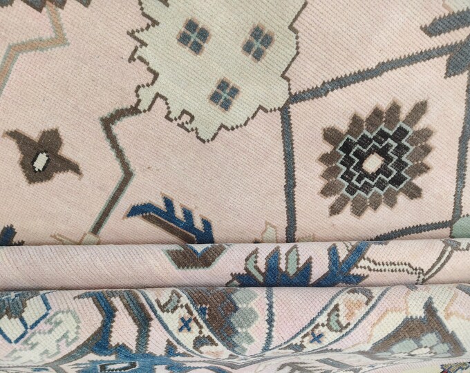 Hand Knotted Oushak Rug 9x12, Pastel Wool Turkish Area Carpet