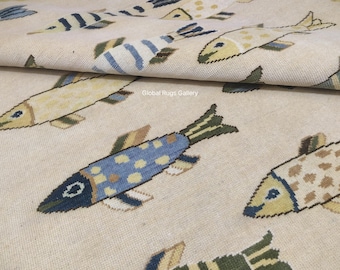 Handmade Fish Rug, Nautical Coastal Area Rug, Ocean Animal Carpet, Beach House Decor, Kids Room Nursery Rug