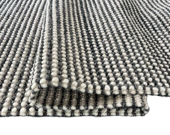 Handwoven Wool Rug, Neutral Gray Cream, Textured Flat Weave