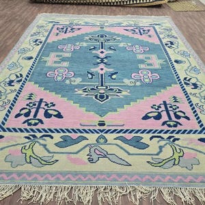 Hand Knotted Wool Rug: Distressed Antique Turkish Oushak Floral Rug
