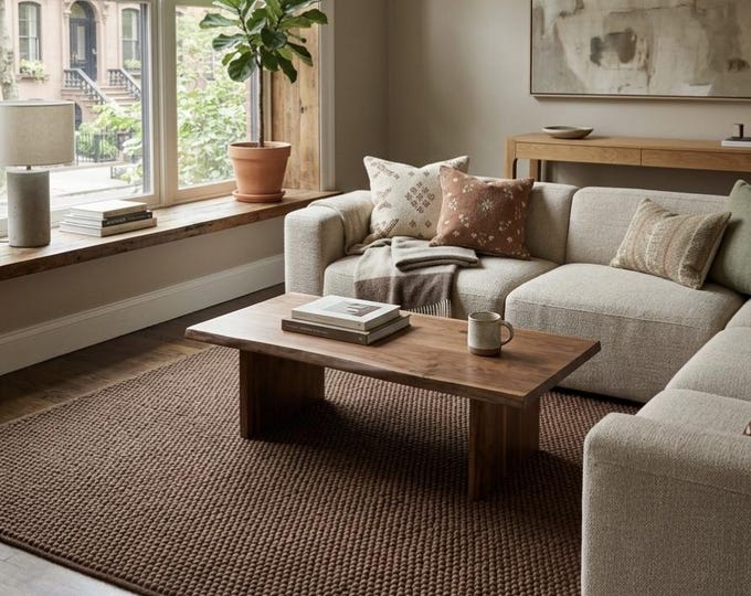Handwoven Wool Pebble Rug: Brown Ball Texture, Modern Minimalist Carpet