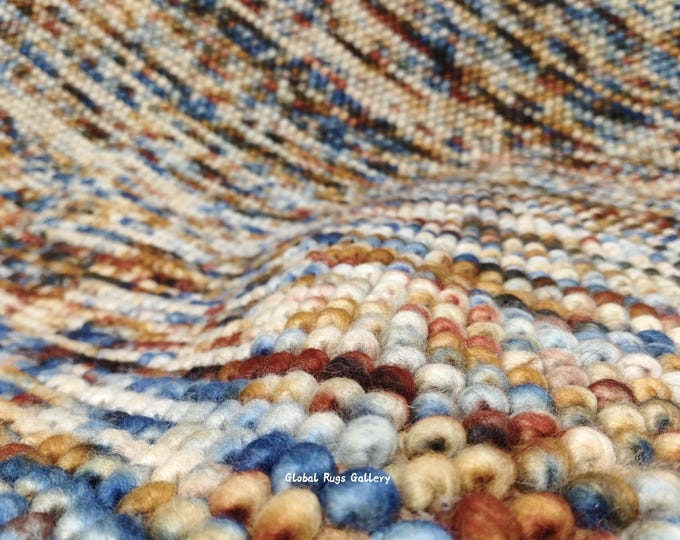 Handmade Wool Pebble Rug: Chunky Knotted Multicolor Boho Carpet