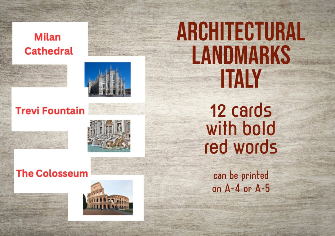 Architectural Landmarks Italy Flash Cards(pdf) - Etsy