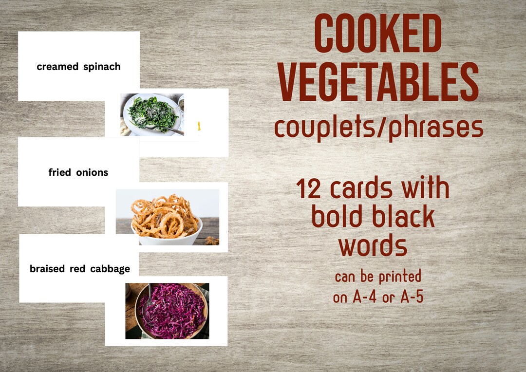 Cooked Vegetables Couplets/phrases Flash Cards(pdf) - Etsy
