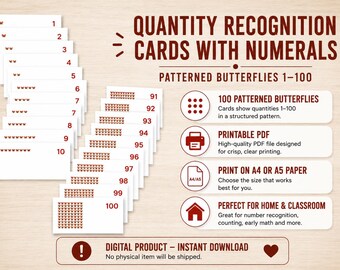 Tarjetas de matemáticas con mariposas estampadas y números (PDF)