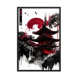Templo cor de água estilo japonês impressão digital arte de parede japonesa arte japonesa período edo sonho de ronin
