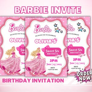 Editable Barbie Girl Party Invitation, Pink Barbie Birthday Invite,Fashion Doll Party Invite Girls Birthday, Invite Doll Birthday Invitation