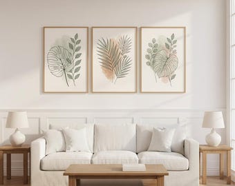 Minimalist Botanical Line Art Print Set | Modern Plant Wall Art Downloadable
