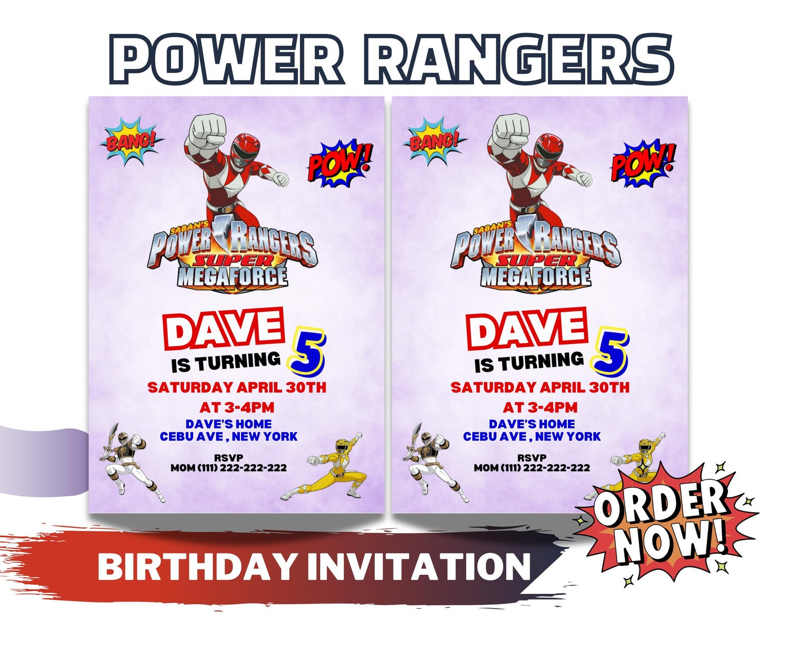 Editable Power Rangers Birthday Invitation Template | Editable Kids ...