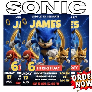 Modèle modifiable d'invitation d'anniversaire Sonic | Invitation imprimable de partie de hérisson | Téléchargement numérique pour garçons et filles