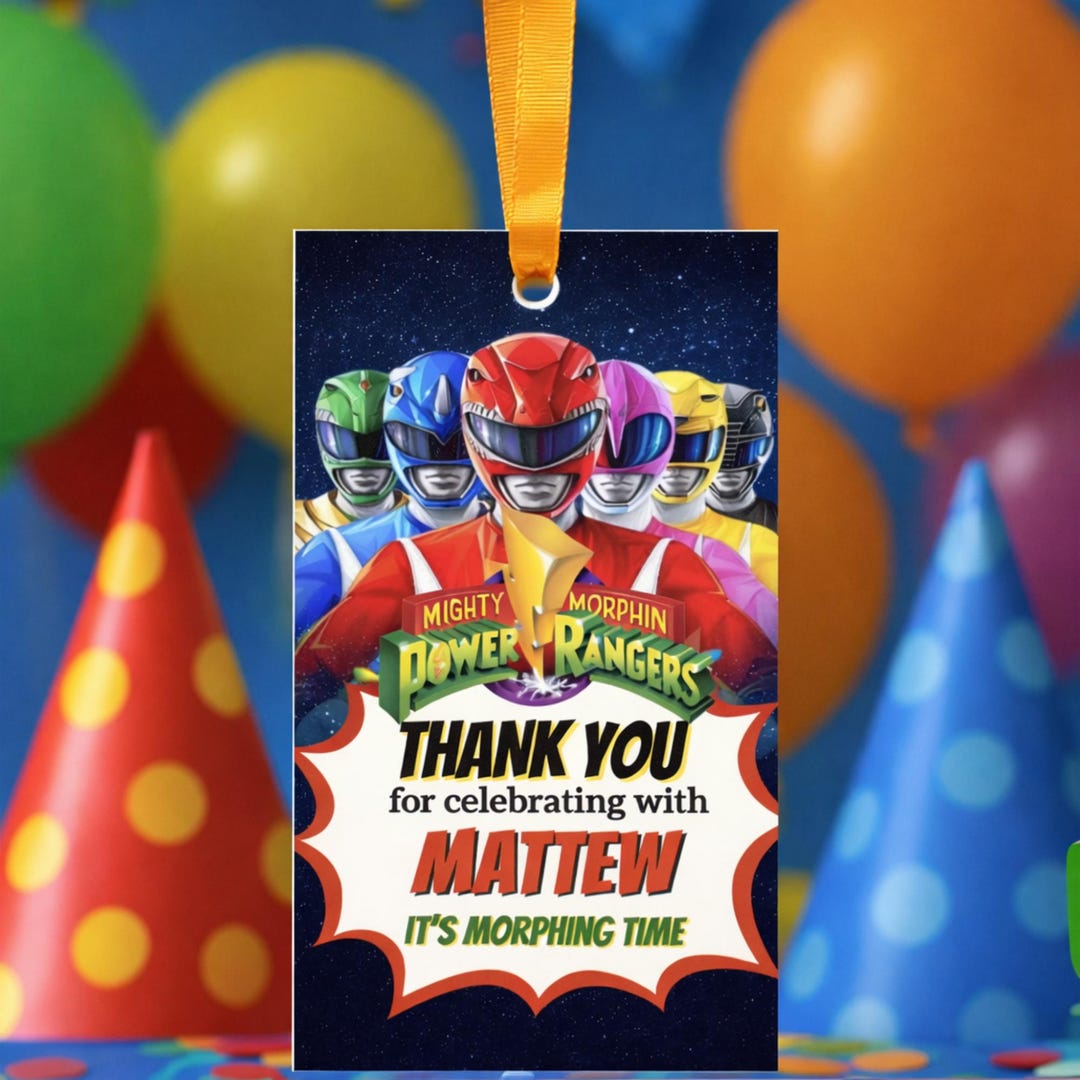 Editable Power Rangers Favor Tag | Printable Canva Template - Etsy