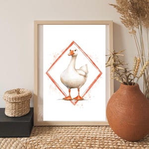Dumme Gans druckbare Wandkunst - Retro lustige Gans Poster für Kinderzimmer, Kinderzimmer, Cottagecore Dekor, Vintage Tierdruck, digitaler Download