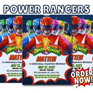 Modèle modifiable d'invitation d'anniversaire Power Rangers | Modèle de fête d'enfants modifiable | Invitation sur toile imprimable