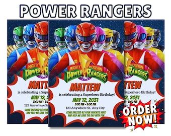 Modèle modifiable d'invitation d'anniversaire Power Rangers | Modèle de fête d'enfants modifiable | Invitation sur toile imprimable