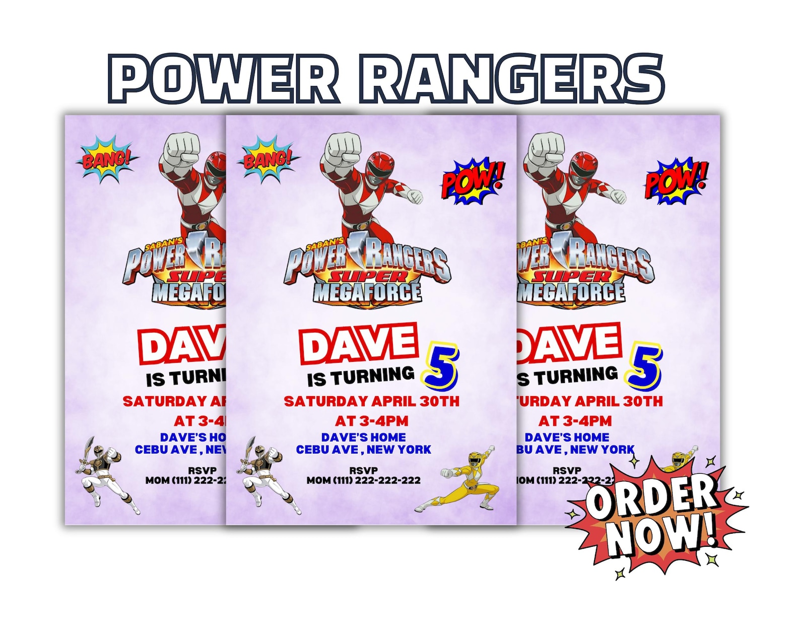 Editable Power Rangers Birthday Invitation | Canva Template - Etsy