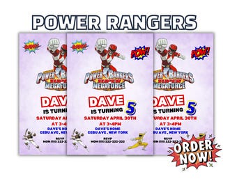 Invitación de cumpleaños editable de los Power Rangers / Plantilla de Canva