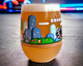 Yoshi's Beer Battle 16oz drinking glass super mario tumbler collectible craft beer glassware cup by TIPPLEGLASS