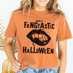 Fangtastic Halloween Tshirt a Comfy &#39; Halloween Shirt with Vampire Fangs, Playful Cute Vampire Fan Crewneck Fang Shirt, Halloweens Gift