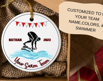 Personalized Swim Ornament, Ceramic Swimmer Ornament Gifts, Swim coach team gift, Swim instructor swimming ornaments, tween swim christmas