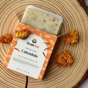 Calendulazeep 100 g | Handgemaakt, volledig natuurlijk, koud verwerkt, plantaardig, geparfumeerd met calendula-olie. Alle huidtypes
