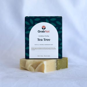 Jabón de árbol de té 100 g / Elaborado artesanalmente, mediante proceso en frío, totalmente natural y sostenible. Limpiador facial y corporal.