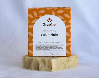 Ringelblumen Seife 100g | Handgemacht, ganz natürlich, kalt verarbeitet, pflanzlich, parfümiert mit Calendulaöl. Alle Hauttypen
