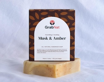 Handmade Musk & Amber Soap: Cold-Processed, Plant-Based, 100g