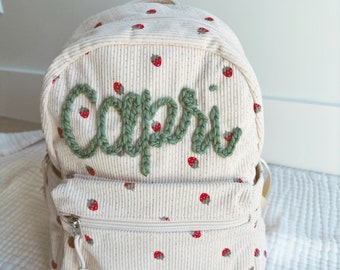 Hand Embroidered Kids Backpack | Pre-School  Backpack | Personalized Name Backpack | Hand Embroidered Backpack | Custom  Strawberry Backpack