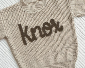 Boys Hand Embroidered Name Sweater for Toddlers | Custom Name Sweater | Embroidered Boys Knit | Birthday Sweater