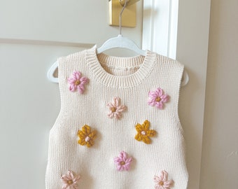Daisy Sweater Vest for Toddlers | Hand Embroidered Sweater Vest | Floral Embroidery | Toddler Girls Fashion