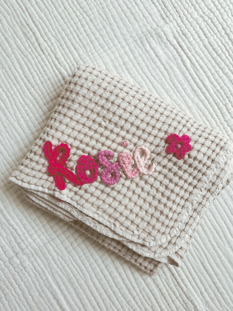 Hand Embroidered Personalized Blanket for Hospital Custom Embroidered Baby Blanket Baby Announcement Unique Baby Gift image 5