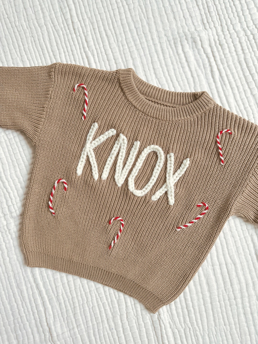 Candy Cane Christmas Sweater Hand Embroidered Name Sweater Etsy
